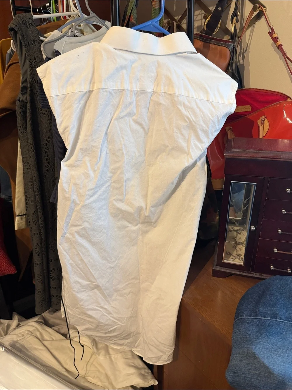 White Sleeveless Dress Shirt with Black Lace-up Side Detail